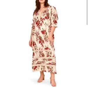 Reformation Ginny Midi Dress Red Floral Georgette size 16 🥀🥀